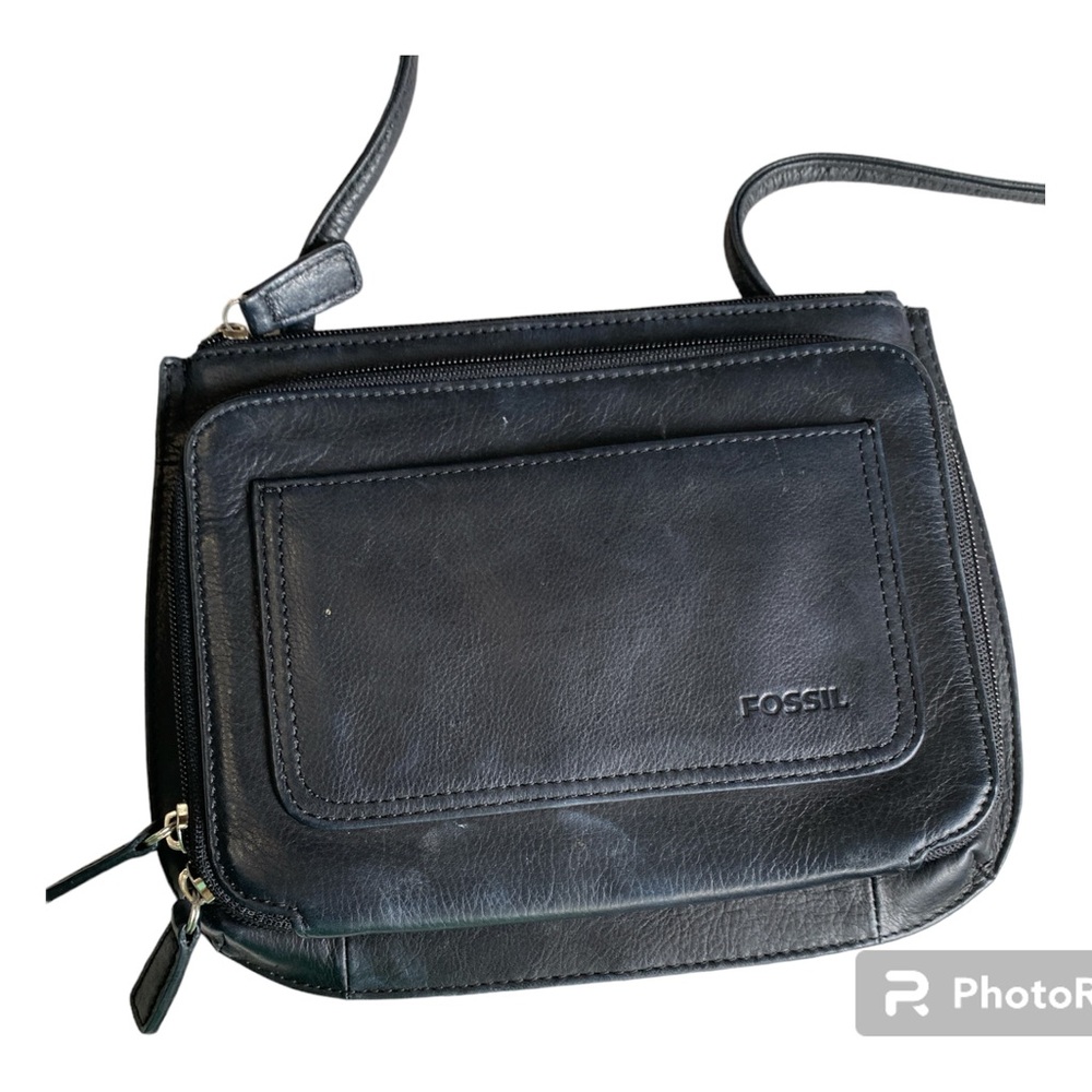 Fossil Crossbody Purse Black Leather Organizer Bag Women's Fashion Accessories
